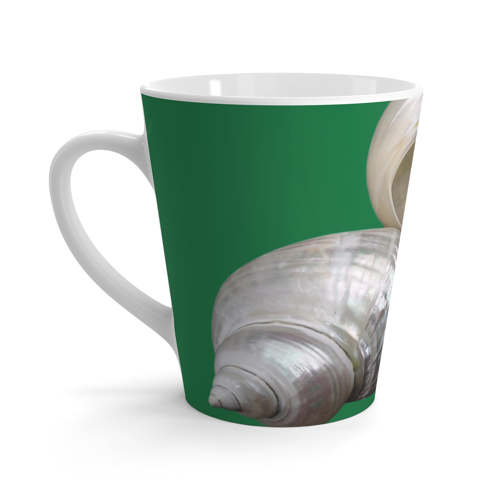 Latte White Mug - Perfect for Coffee Enthusiasts / Lustrous Seashell Trio, Dark Green