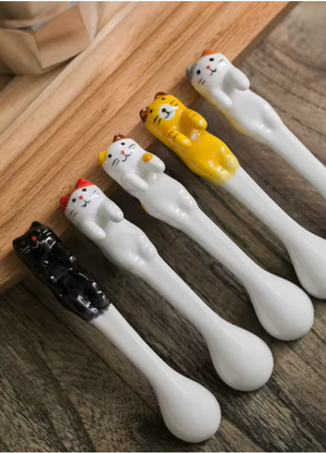 Ceramic Cat Coffee Spoons, 4.3"