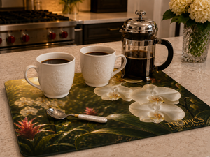 Glass Coffee Station Tray ~ Pearl Orchids