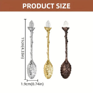Vintage-Look Crystal-Top Coffee Spoon, Alloy Metal, 4.6"