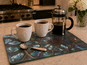 Glass Coffee Station Tray, 2 Sizes – Ammonite & Abalone