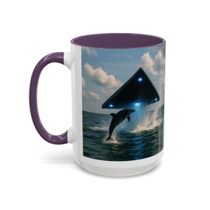Accent Coffee Mug (11, 15oz), 8 Colors - UFO and Dolphin - Tropics Lifestyle Coffee