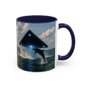 Accent Coffee Mug (11, 15oz), 8 Colors - UFO and Dolphin - Tropics Lifestyle Coffee
