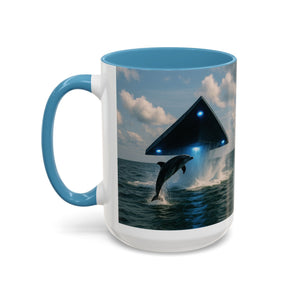 Accent Coffee Mug (11, 15oz), 8 Colors - UFO and Dolphin - Tropics Lifestyle Coffee