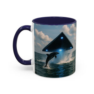 Accent Coffee Mug (11, 15oz), 8 Colors - UFO and Dolphin - Tropics Lifestyle Coffee