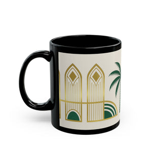 Art Deco Palm Black Mug – Tropical Vintage Coffee Cup (11oz/15oz) - Tropics Lifestyle Coffee