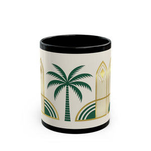 Art Deco Palm Black Mug – Tropical Vintage Coffee Cup (11oz/15oz) - Tropics Lifestyle Coffee