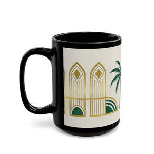 Art Deco Palm Black Mug – Tropical Vintage Coffee Cup (11oz/15oz) - Tropics Lifestyle Coffee