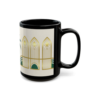 Art Deco Palm Black Mug – Tropical Vintage Coffee Cup (11oz/15oz) - Tropics Lifestyle Coffee