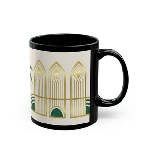 Art Deco Palm Black Mug – Tropical Vintage Coffee Cup (11oz/15oz) - Tropics Lifestyle Coffee