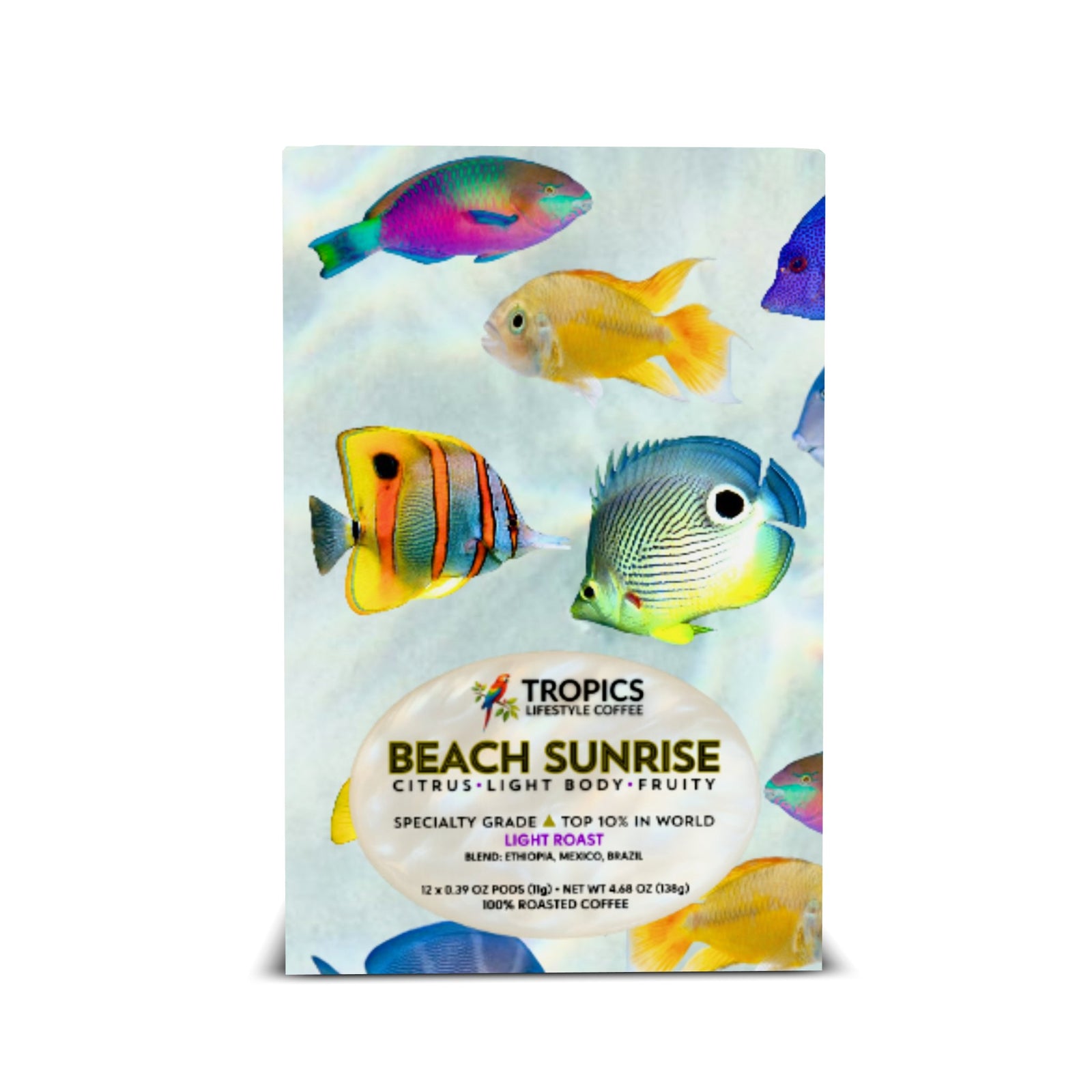 Beach Sunrise Art Box Coffee Pods/12 Pack: School of Fish - Tropics Lifestyle Coffee