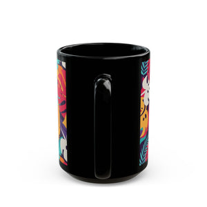 Black Coffee Mug - Colorful Rainforest Leaves - Tropics Lifestyle Coffee
