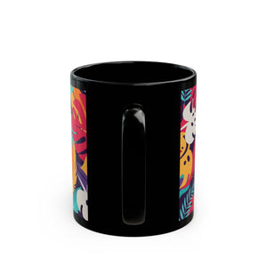 Black Coffee Mug - Colorful Rainforest Leaves - Tropics Lifestyle Coffee