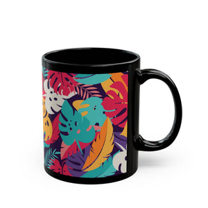 Black Coffee Mug - Colorful Rainforest Leaves - Tropics Lifestyle Coffee