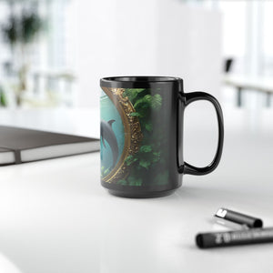 Black Coffee Mug ~ Dolphin Window 15oz - Tropics Lifestyle Coffee