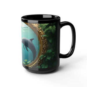 Black Coffee Mug ~ Dolphin Window 15oz - Tropics Lifestyle Coffee