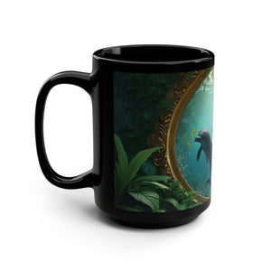 Black Coffee Mug ~ Dolphin Window 15oz - Tropics Lifestyle Coffee