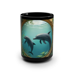 Black Coffee Mug ~ Dolphin Window 15oz - Tropics Lifestyle Coffee