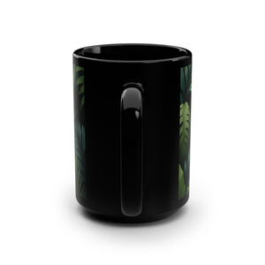 Black Coffee Mug ~ Framed White Peacocks, 15 oz - Tropics Lifestyle Coffee