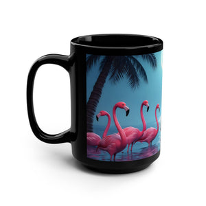 Black Coffee Mug — Moonlit Mermaid on Flamingo Beach 15oz - Tropics Lifestyle Coffee