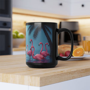 Black Coffee Mug — Moonlit Mermaid on Flamingo Beach 15oz - Tropics Lifestyle Coffee