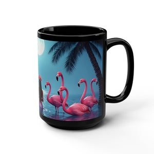 Black Coffee Mug — Moonlit Mermaid on Flamingo Beach 15oz - Tropics Lifestyle Coffee