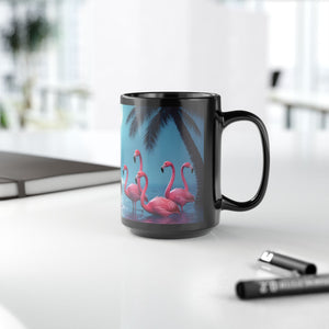 Black Coffee Mug — Moonlit Mermaid on Flamingo Beach 15oz - Tropics Lifestyle Coffee