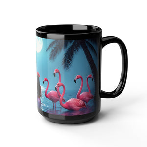 Black Coffee Mug — Moonlit Mermaid on Flamingo Beach 15oz - Tropics Lifestyle Coffee