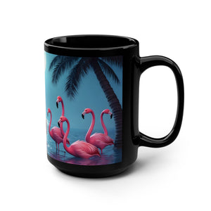 Black Coffee Mug — Moonlit Mermaid on Flamingo Beach 15oz - Tropics Lifestyle Coffee