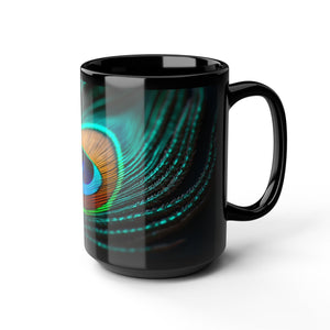 Black Coffee Mug ~ Peacock Feather 15oz - Tropics Lifestyle Coffee