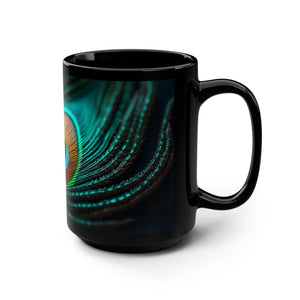 Black Coffee Mug ~ Peacock Feather 15oz - Tropics Lifestyle Coffee