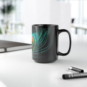 Black Coffee Mug ~ Peacock Feather 15oz - Tropics Lifestyle Coffee