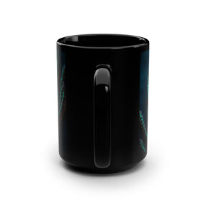 Black Coffee Mug ~ Peacock Feather 15oz - Tropics Lifestyle Coffee