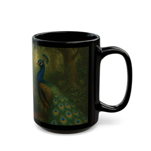 Black Coffee Mug - Puppy Ariel and Peacock - Tropics Lifestyle Coffee