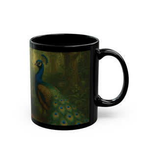 Black Coffee Mug - Puppy Ariel and Peacock - Tropics Lifestyle Coffee