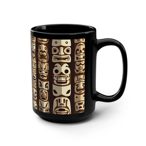 Black Coffee Mug ~ Rainforest Totems 15oz - Tropics Lifestyle Coffee