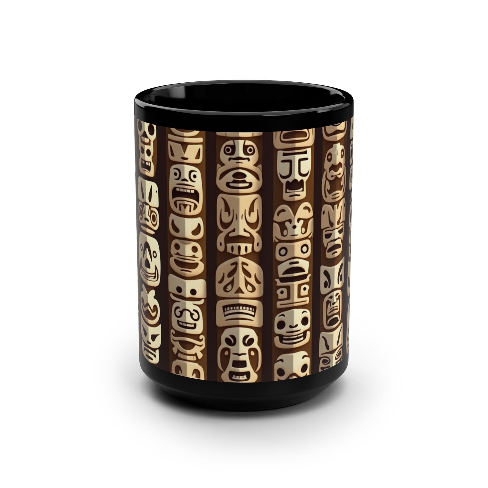 Black Coffee Mug ~ Rainforest Totems 15oz - Tropics Lifestyle Coffee