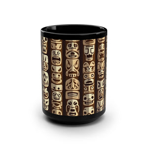 Black Coffee Mug ~ Rainforest Totems 15oz - Tropics Lifestyle Coffee