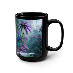 Black Coffee Mug ~ Sleeping Beauty Parrot, Violet 15oz - Tropics Lifestyle Coffee