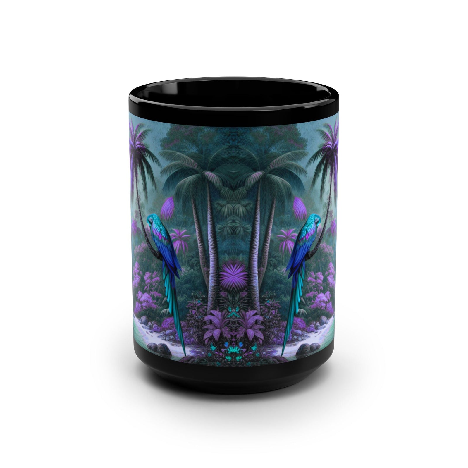 Black Coffee Mug ~ Sleeping Beauty Parrot, Violet 15oz - Tropics Lifestyle Coffee
