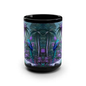 Black Coffee Mug ~ Sleeping Beauty Parrot, Violet 15oz - Tropics Lifestyle Coffee