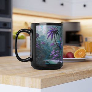 Black Coffee Mug ~ Sleeping Beauty Parrot, Violet 15oz - Tropics Lifestyle Coffee