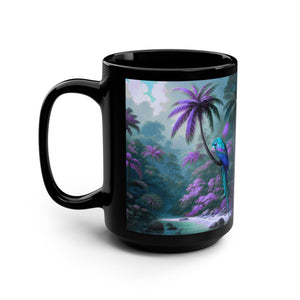Black Coffee Mug ~ Sleeping Beauty Parrot, Violet 15oz - Tropics Lifestyle Coffee