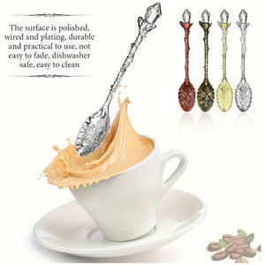 Vintage-Look Crystal-Top Coffee Spoon, Alloy Metal, 4.6"