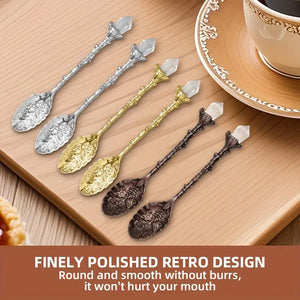 Vintage-Look Crystal-Top Coffee Spoon, Alloy Metal, 4.6"