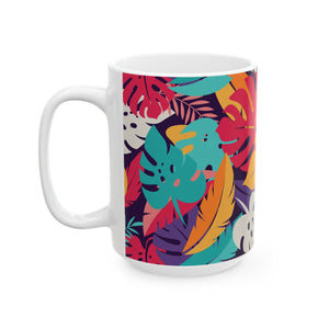 Ceramic White Mug - Colorful Rainforest Plants - Tropics Lifestyle Coffee