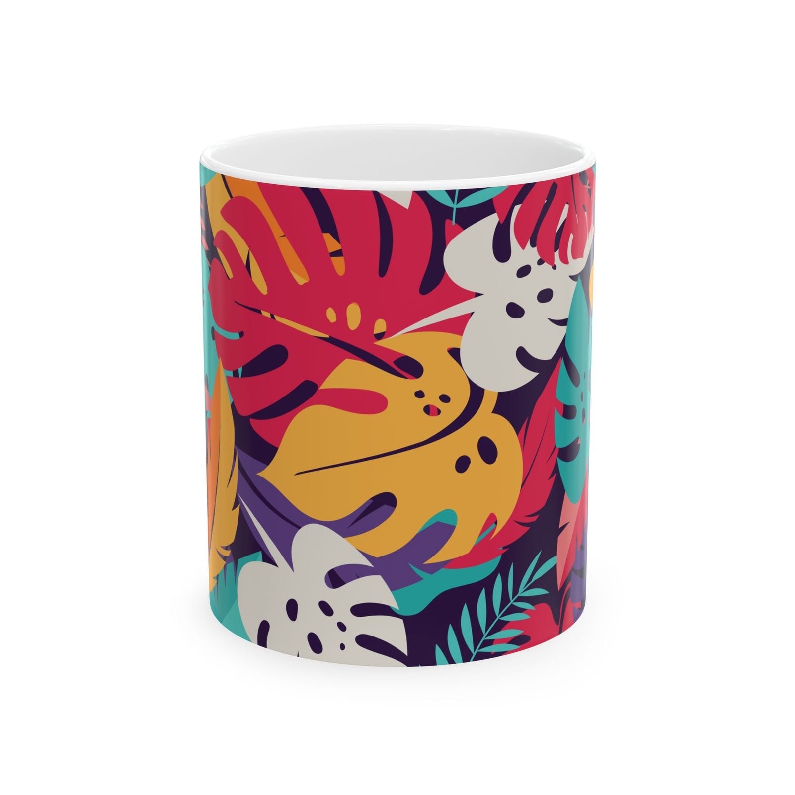 Ceramic White Mug - Colorful Rainforest Plants - Tropics Lifestyle Coffee