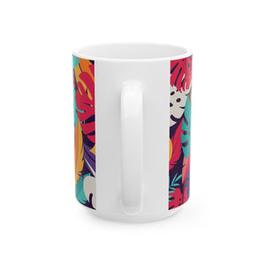 Ceramic White Mug - Colorful Rainforest Plants - Tropics Lifestyle Coffee