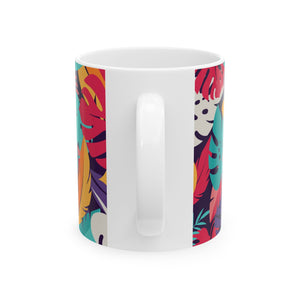 Ceramic White Mug - Colorful Rainforest Plants - Tropics Lifestyle Coffee