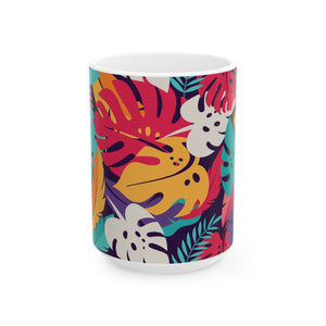 Ceramic White Mug - Colorful Rainforest Plants - Tropics Lifestyle Coffee